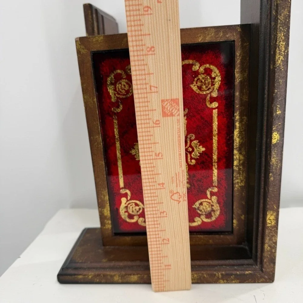 Kirklands Red Gold Bookends Set Ornate Baroque Wood Decorative‎ Shelf Pair